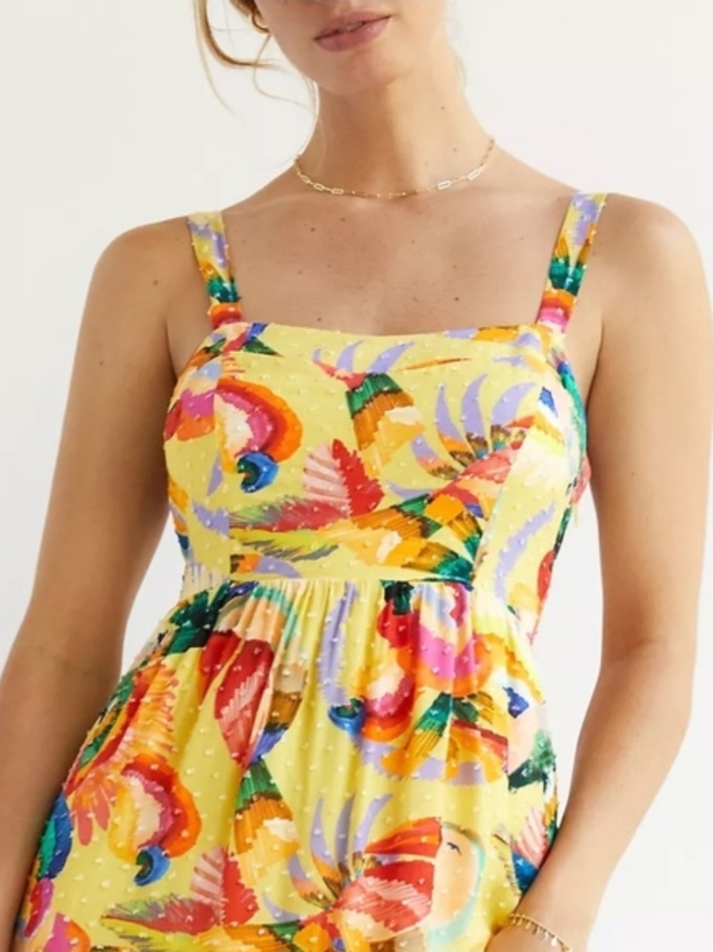 Anthropologie Farm Rio Yellow Textured Tropical Floral Maxi Dress Women's M - Picture 2 of 16